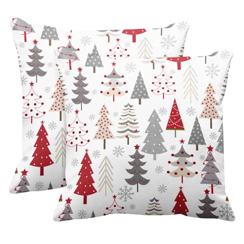 Emvency Set of 2 Throw Pillow Covers Decorative Cases Red Pattern Christmas Trees Seasonal 16x16 Inch Cover Cushion Pillowcase Square Case Print - Image 1