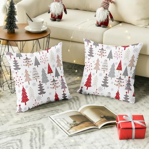 Emvency Set of 2 Throw Pillow Covers Decorative Cases Red Pattern Christmas Trees Seasonal 16x16 Inch Cover Cushion Pillowcase Square Case Print - Image 3