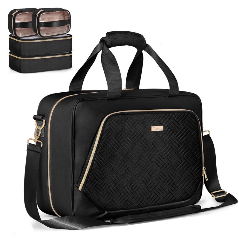 Prokva Extra Large Toiletry Bag for Women with 4 Individual Cases, Large Travel Makeup Organizer Bag with Hair Tool Pocket and Makeup Brushes Compartment, Black - Image 1