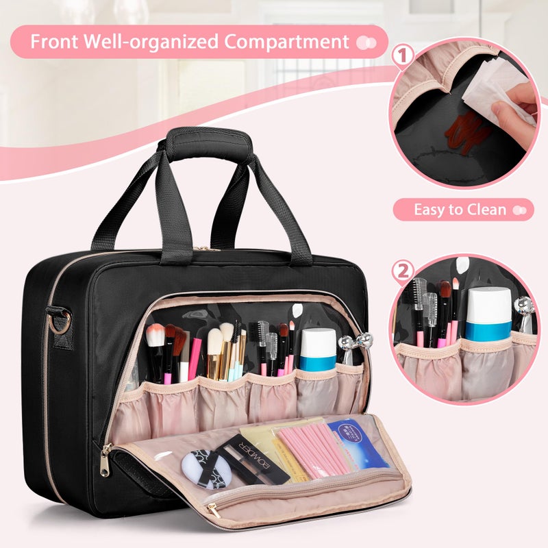 Prokva Extra Large Toiletry Bag for Women with 4 Individual Cases, Large Travel Makeup Organizer Bag with Hair Tool Pocket and Makeup Brushes Compartment, Black - Image 4