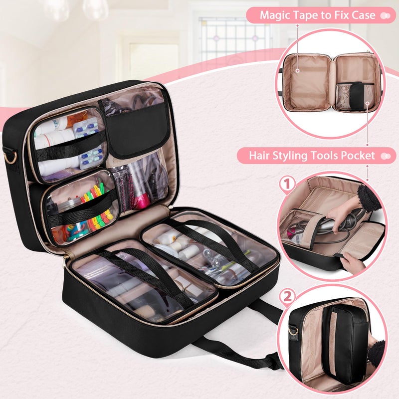 Prokva Extra Large Toiletry Bag for Women with 4 Individual Cases, Large Travel Makeup Organizer Bag with Hair Tool Pocket and Makeup Brushes Compartment, Black - Image 3