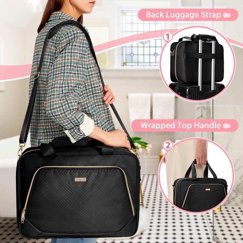 Prokva Extra Large Toiletry Bag for Women with 4 Individual Cases, Large Travel Makeup Organizer Bag with Hair Tool Pocket and Makeup Brushes Compartment, Black - Image 5