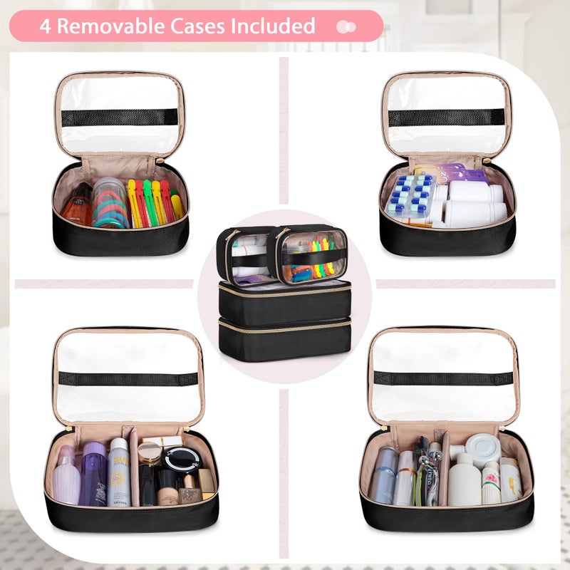 Prokva Extra Large Toiletry Bag for Women with 4 Individual Cases, Large Travel Makeup Organizer Bag with Hair Tool Pocket and Makeup Brushes Compartment, Black - Image 2