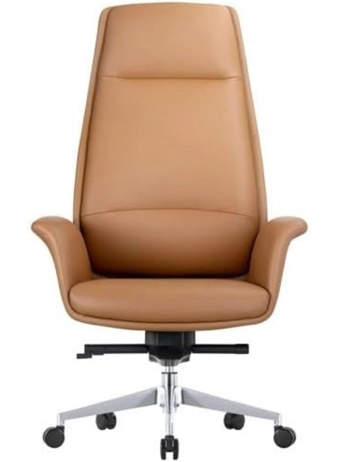 Kaliber Nexus High Back Office Chair, Brown Leather Upholstered Finish, Padded Leatherette Armrests, Adjustable Tilt Mechanism, Lock Position, Sturdy Aluminium Base, Nylon Casters