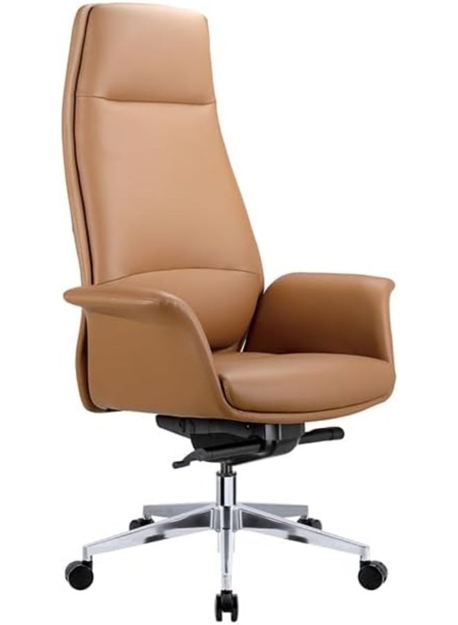 Kaliber Nexus High Back Office Chair, Brown Leather Upholstered Finish, Padded Leatherette Armrests, Adjustable Tilt Mechanism, Lock Position, Sturdy Aluminium Base, Nylon Casters - Image 2