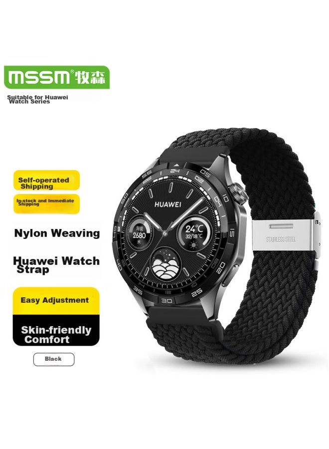 Mssm Suitable For Huawei Watch Band, Compatible With Watch4pro, Gt5/4/gt3/watch3/buds, Nylon Woven Strap - Black 22mm - Image 1