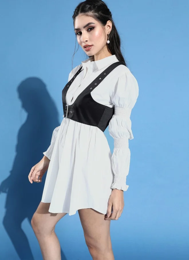 STREET 9 Classy White Solid Smocked Dress for Women