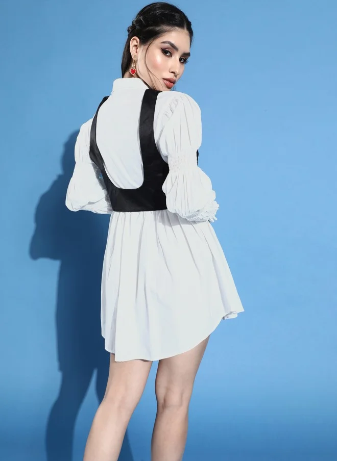 STREET 9 Classy White Solid Smocked Dress for Women