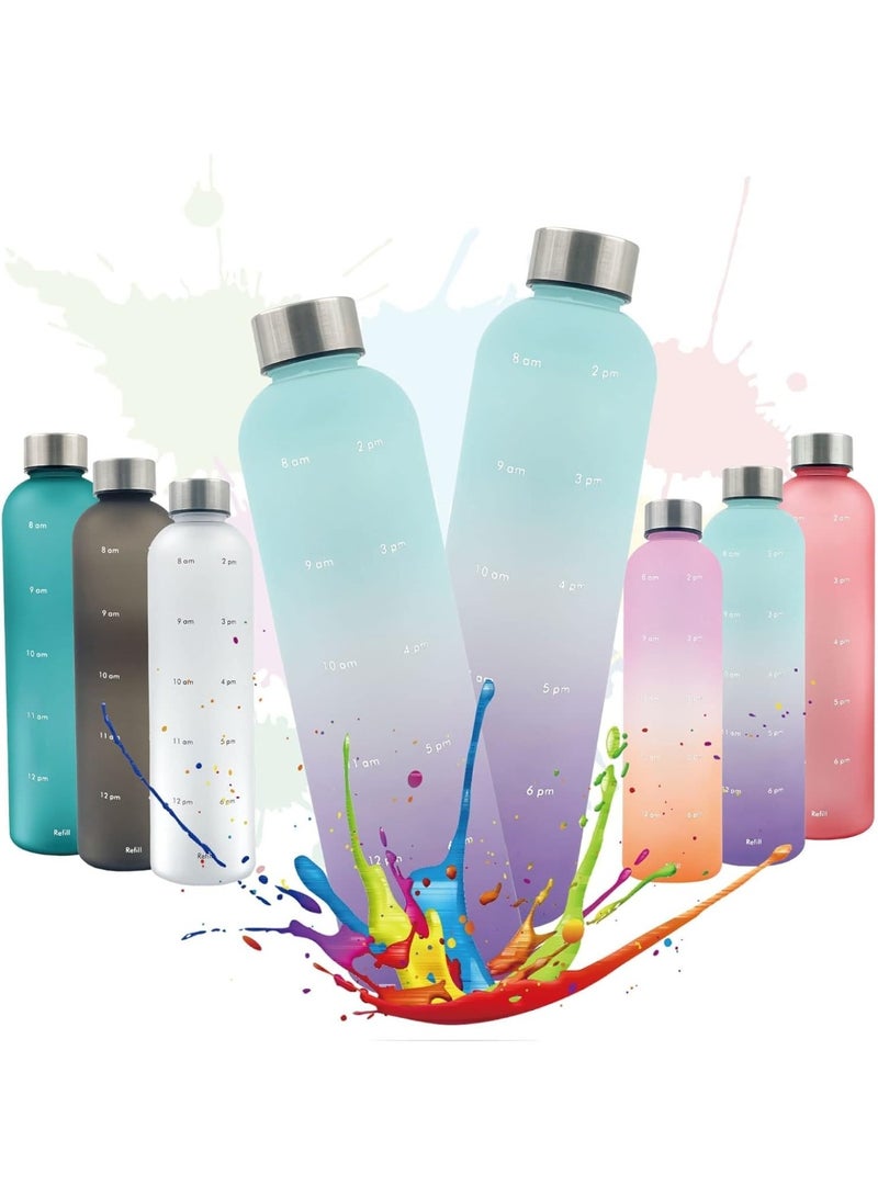 زجاجة مياه سعة 1 لتر، زجاجة مياه رياضية محمولة من البلاستيك بسعة كبيرة للبالغين والفتيات والأولاد والرياضات الخارجية والتسلق والتخييم والجري والصالة الرياضية والمشي لمسافات طويلة - Image 1