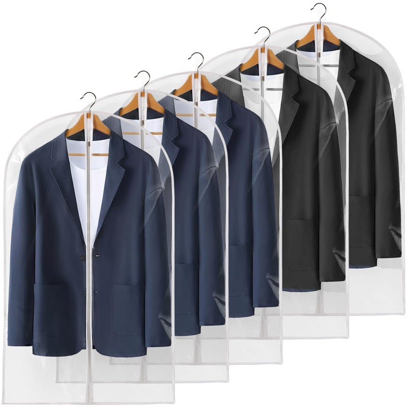 Perber 40" All Clear Garment Bags for Hanging Clothes, 5 Packs Suit Bags for Closet Storage, Plastic Waterproof Suit Cover Bags with Zipper for Coats, Jackets, Shirts (Set of 5) - Image 1