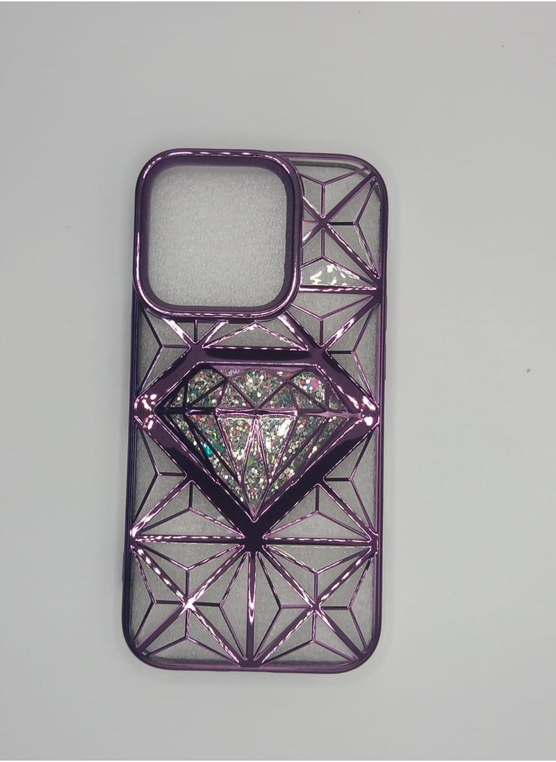 Undefined Transparent Purple Back Cover For IPhone 14 Pro With A Diamond Shape 