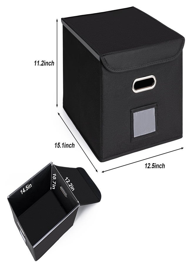 CADONO File Organizer Box with Lid, Large Hanging File Folder Organizer with Plastic Slide, Collapsible Portable Filing Storage Boxes for Office/Decor/Home (Black, 14.9 x 12.59 x 10.8 inch) - Image 2
