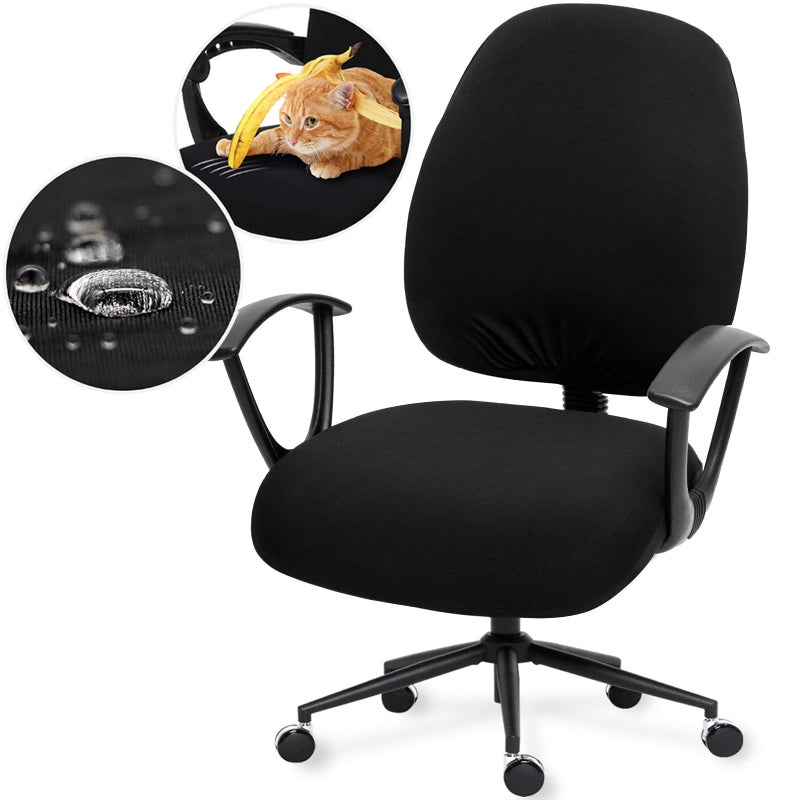 DIVA EN CAMINO DEC أغطية كراسي الكمبيوتر القابلة للتمدد والمقاومة للماء مع مسند ظهر دوار وقاعدة قابلة للغسل للحيوانات الأليفة - أسود