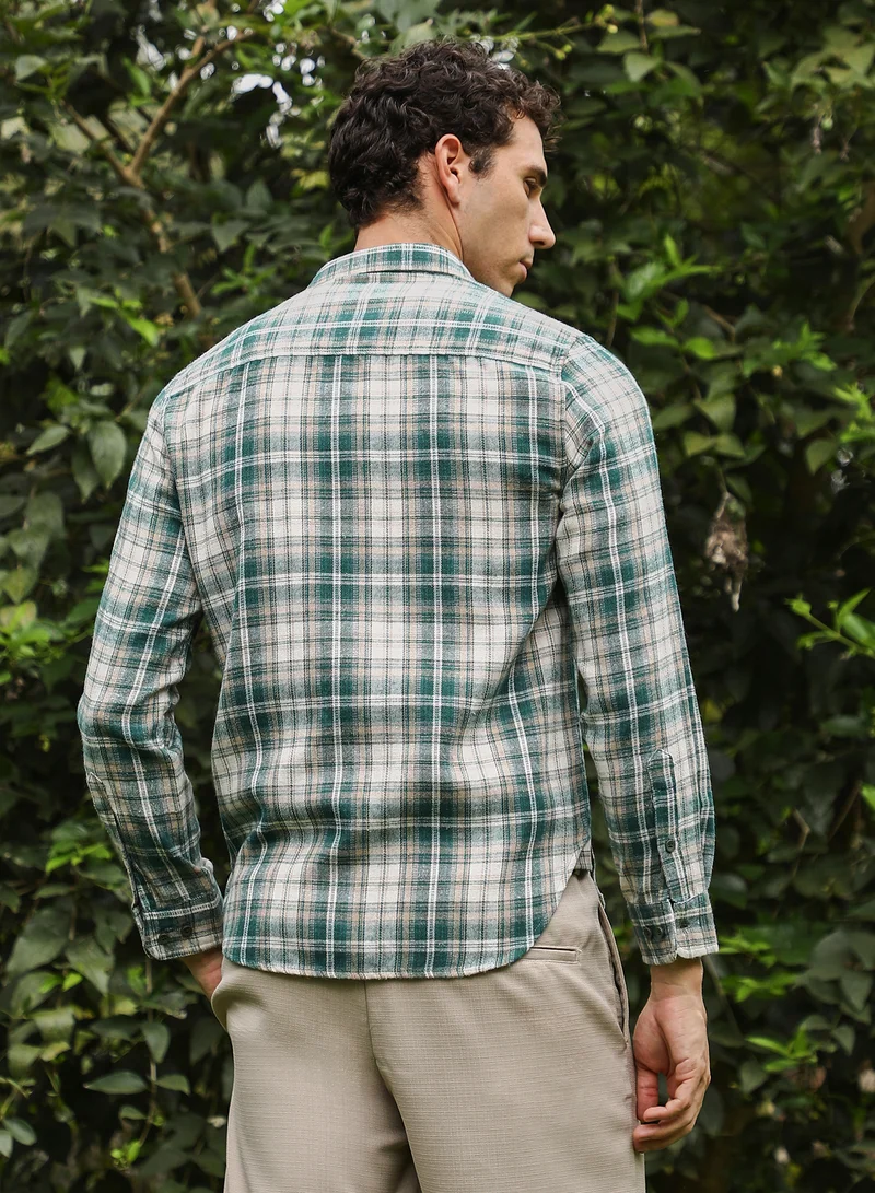 CAHOOT  Men's Forest Green Button-Down Ombre-Plaid Shirt for Men | Best Price UAE