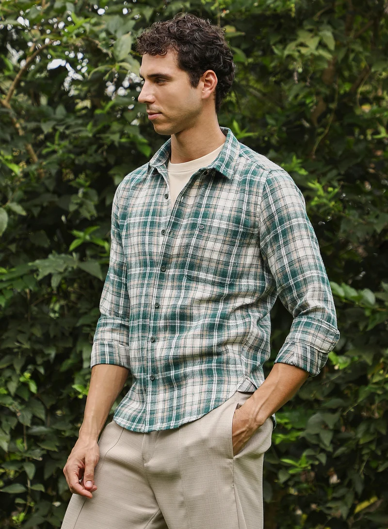 CAHOOT  Men's Forest Green Button-Down Ombre-Plaid Shirt for Men | Best Price UAE