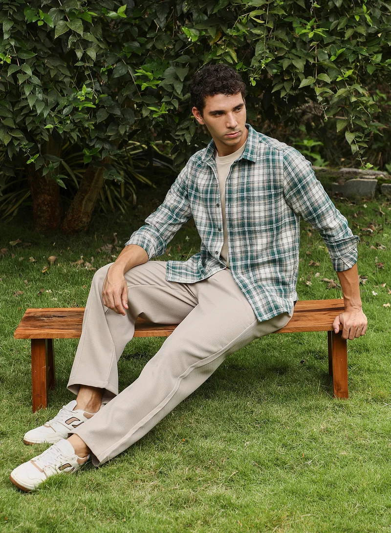CAHOOT  Men's Forest Green Button-Down Ombre-Plaid Shirt for Men | Best Price UAE