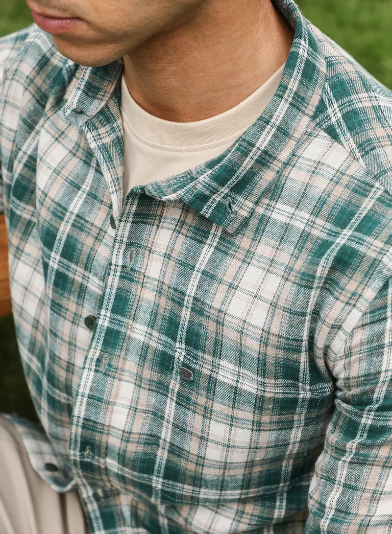 CAHOOT  Men's Forest Green Button-Down Ombre-Plaid Shirt for Men | Best Price UAE