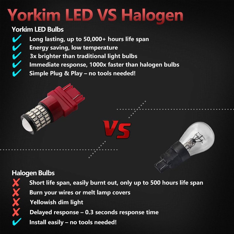 Yorkim لمبة يوركيم 3157 LED حمراء ساطعة 3156 LED حمراء لمصابيح الفرامل/المؤخرة للسيارات مع بروجيكتور - 3056 3156 3057K 4157K 3047K 3457 3057 4057 4157 لمبات LED، عبوة من 4 - Image 3