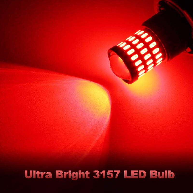 Yorkim لمبة يوركيم 3157 LED حمراء ساطعة 3156 LED حمراء لمصابيح الفرامل/المؤخرة للسيارات مع بروجيكتور - 3056 3156 3057K 4157K 3047K 3457 3057 4057 4157 لمبات LED، عبوة من 4 - Image 4