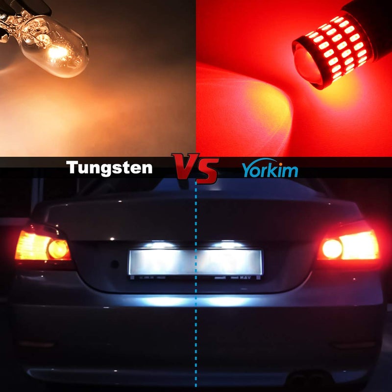 Yorkim لمبة يوركيم 3157 LED حمراء ساطعة 3156 LED حمراء لمصابيح الفرامل/المؤخرة للسيارات مع بروجيكتور - 3056 3156 3057K 4157K 3047K 3457 3057 4057 4157 لمبات LED، عبوة من 4 - Image 5