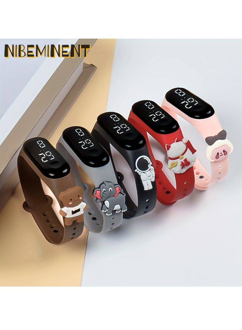 NIBEMINENT 5 Pack Children's Waterproof Electronic Watch LED Touch Screen Cartoon Doll Student Sports Bracelet  - Image 3
