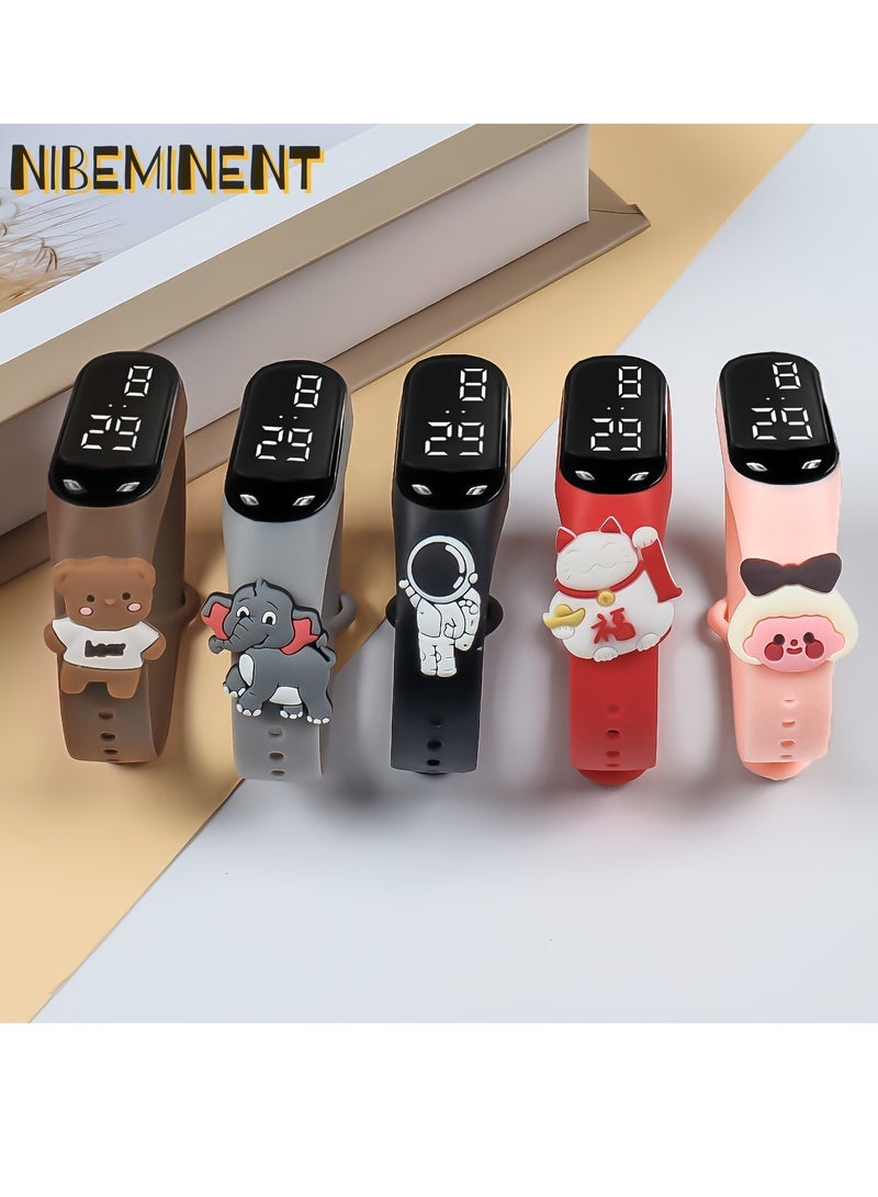 NIBEMINENT 5 Pack Children's Waterproof Electronic Watch LED Touch Screen Cartoon Doll Student Sports Bracelet  - Image 1