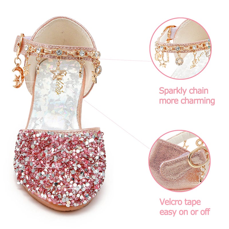 Furdeour Princess Shoes Girls Heels Size 13 Dress Shoes for Girl Pink Sparkly Flower Little Kid 8 Years Old Dress Up Wedding Party Birthday(2902Pink 13) - Image 4