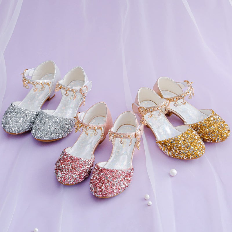 Furdeour Princess Shoes Girls Heels Size 13 Dress Shoes for Girl Pink Sparkly Flower Little Kid 8 Years Old Dress Up Wedding Party Birthday(2902Pink 13) - Image 5