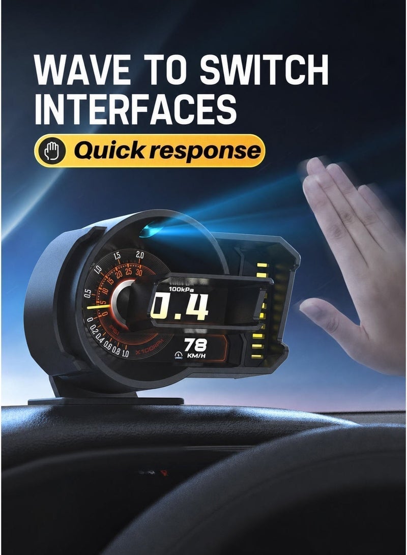 RAYHONG OBD2 Gauge Head up Display for Cars, OBD+GPS Speedometer HUD with Gesture Induction Control, KMH/MPH Speed, RPM, Overspeed Alarm Works Great for 2008+ - Image 2