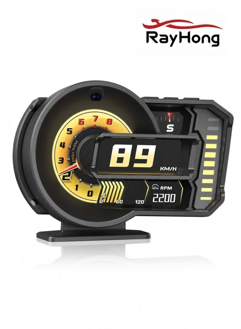 RAYHONG OBD2 Gauge Head up Display for Cars, OBD+GPS Speedometer HUD with Gesture Induction Control, KMH/MPH Speed, RPM, Overspeed Alarm Works Great for 2008+ - Image 1