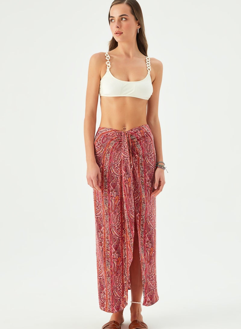 Maya Vegan Silk Knotted Skirt Red - Image 1