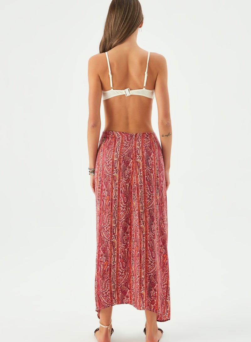 Maya Vegan Silk Knotted Skirt Red - Image 2