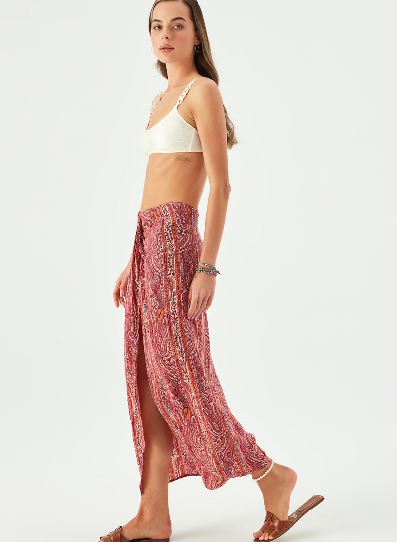 Maya Vegan Silk Knotted Skirt Red - Image 3