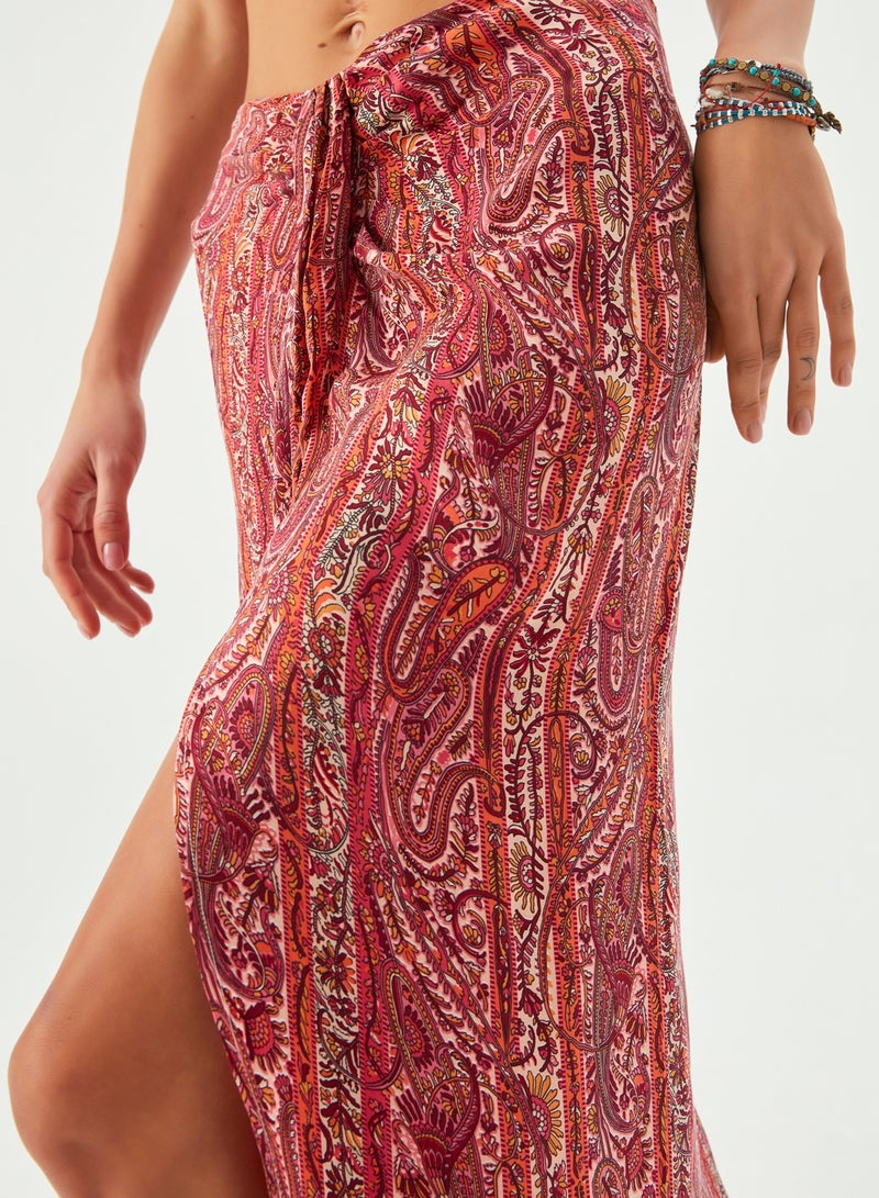Maya Vegan Silk Knotted Skirt Red - Image 4
