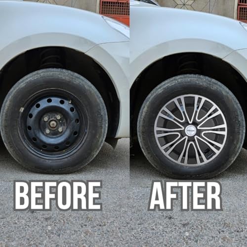 PRIGAN Wheel Cover for Universal Black Silver Wheel Cover 16" for All 16 Inch Cars (Set of 4 Pcs) (Press Fitting) Model Name- Drive Black Silver 16 - Image 3