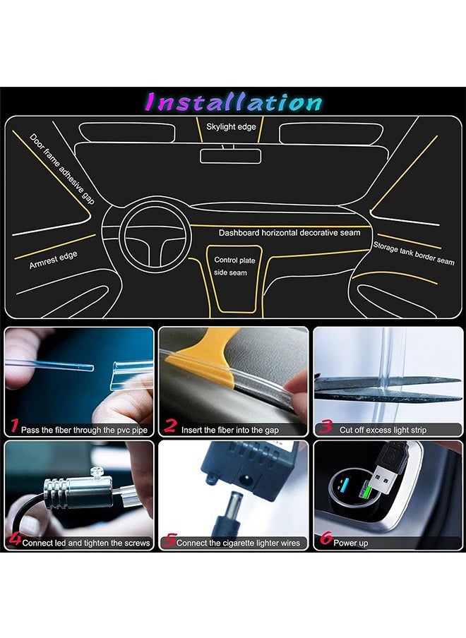 Interior Car LED Strip Lights with Wireless APP and Remote Control, RGB 5 in 1 Ambient Lighting Kits with 6m Fiber Optic, 16 Million Colors Car Neon Lights, Sync to Music