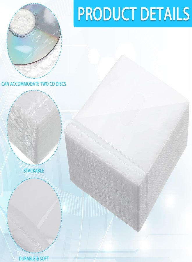 Harloon 200 Pcs Cd DVD Sleeves Envelopes Bulk Double Sided Refill Plastic Disc Holder Case for Blank Storage Binders Clear for Protection Replacement(White) - Image 2
