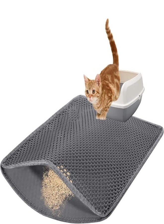 PCYIS 23.6” x15.7” Cat Litter Mat, Litter Trapping mat, cat mat for Litter Box, cat Litter mat Small, Honeycomb Double Layer Design, Waterproof & Urine Proof, Scatter Control, Non-Slip, Grey, 1 Pack - Image 1