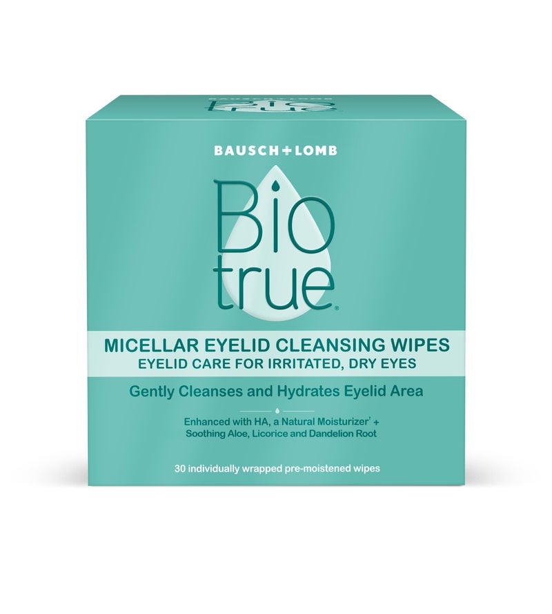 Biotrue Micellar Eyelid Cleansing Wipes, Fragrance-Free Eyelid Care for Dry, Irritated Eyes, Gently Cleanses, Hydrates & Soothes Eyelids, Moisturizing Eye Wipes for Daily Use, 30 Wipes (Pack of 1) - Image 1