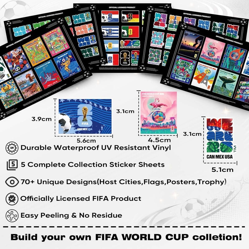 Mesuca ملصقات كأس العالم 2026 - ملصقات كرة القدم الرسمية مع الكأس، مدينة المضيف، الأعلام وتصميم التميمة - Image 2