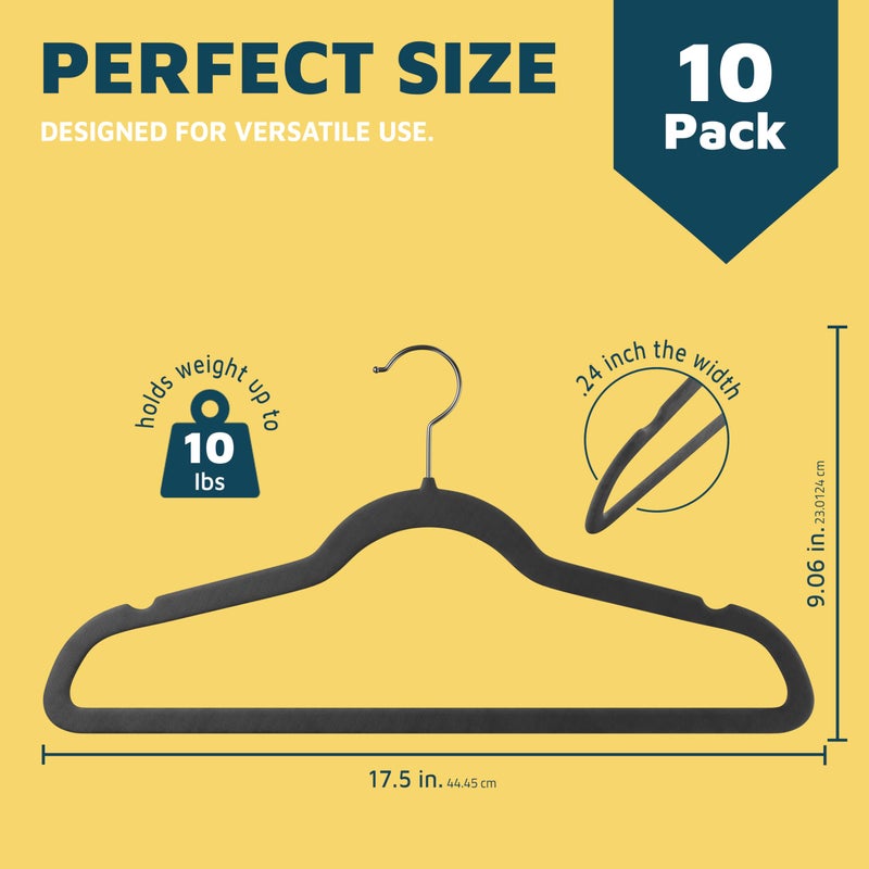 Lifemaster Velvet Clothes Hangers â€“ with 360 Degree Swivel Hook and Non-Slip Shoulder Notch, Holds Up to 10 lbs, Heavy Duty Hanger Set, for Organizing Suit, Dress, Coat, and Clothes, Pack of 10, Gray - Image 2
