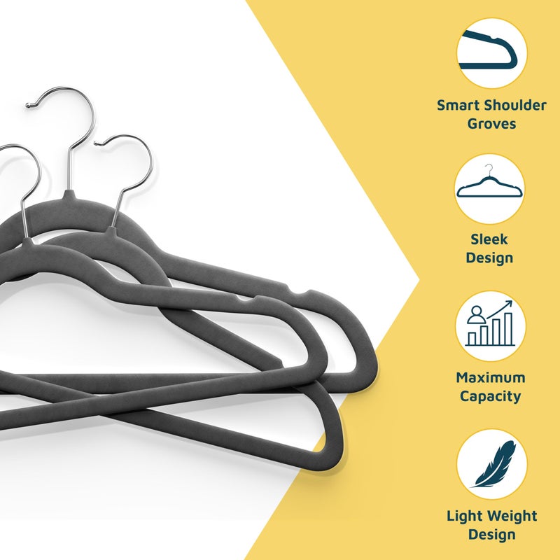 Lifemaster Velvet Clothes Hangers â€“ with 360 Degree Swivel Hook and Non-Slip Shoulder Notch, Holds Up to 10 lbs, Heavy Duty Hanger Set, for Organizing Suit, Dress, Coat, and Clothes, Pack of 10, Gray - Image 5