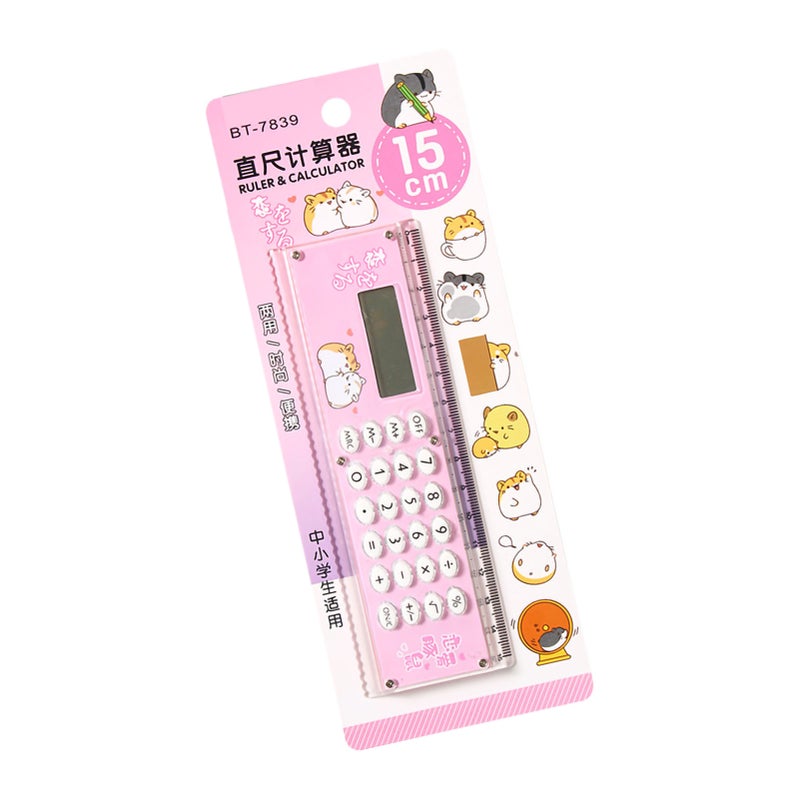 Portable Ruler Calculator: 1 Pinkish Color, High Transparent Acrylic Material, Silicone Comfort Keys - Dual Functional Simple Style, External Battery Design for Daily Office, School & Personal Use - Image 4