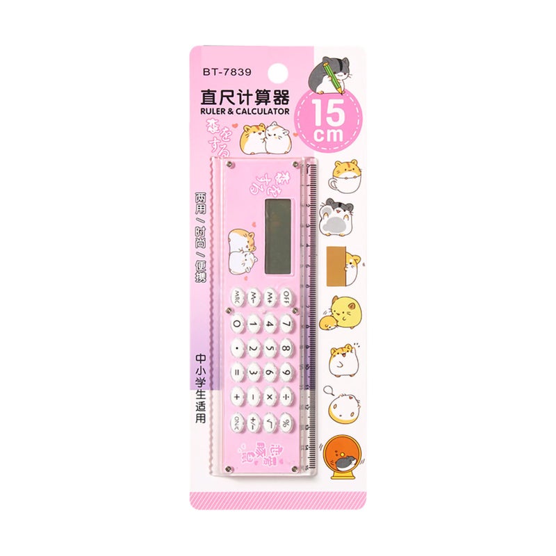 Portable Ruler Calculator: 1 Pinkish Color, High Transparent Acrylic Material, Silicone Comfort Keys - Dual Functional Simple Style, External Battery Design for Daily Office, School & Personal Use - Image 1