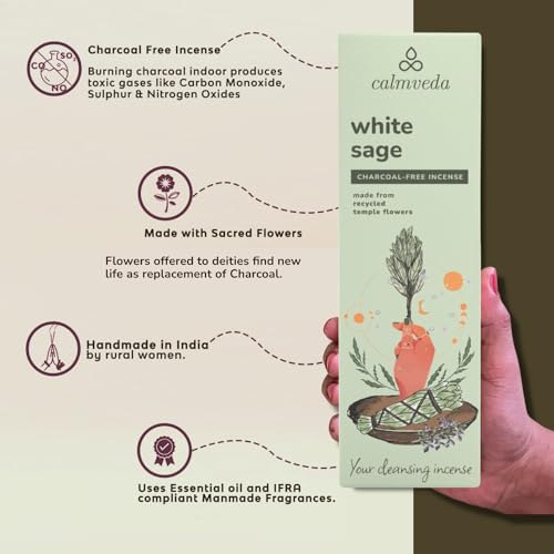 Calmveda White Sage Incense Sticks for Cleansing - (80 Scent Sticks) Charcoal Free, Made from Upcycled Flowers | Protection Incense to Cleanse Negative Energy - Image 2