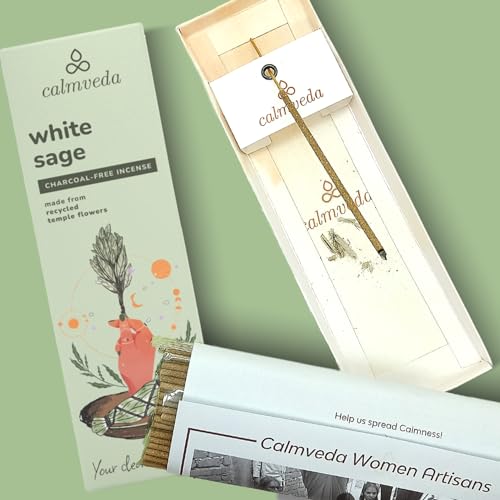 Calmveda White Sage Incense Sticks for Cleansing - (80 Scent Sticks) Charcoal Free, Made from Upcycled Flowers | Protection Incense to Cleanse Negative Energy - Image 4