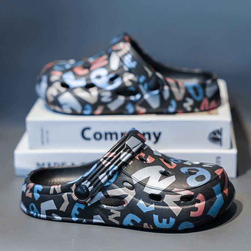 Children'S Hole Shoes Printed Soft-Soled Slippers Boys Children'S Slippers Boys Hollow-Out Girls' Sandals Two-Wear Beach Shoes Women - Image 1