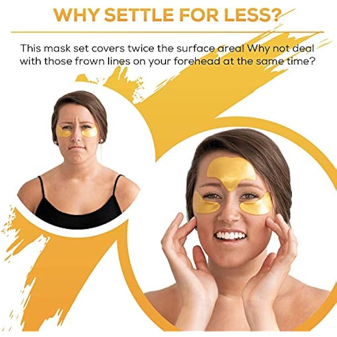 IndulgeMe Gold Eye Masks, Plus Forehead Pads, Collagen Eye Patches for Puffy Eyes, Dark Circles, Bags, Most Eye Coverage of Any Treatment, Under Eye Mask, Natural Collagen, Nano Gold, Hyaluronic Acid. - Image 3