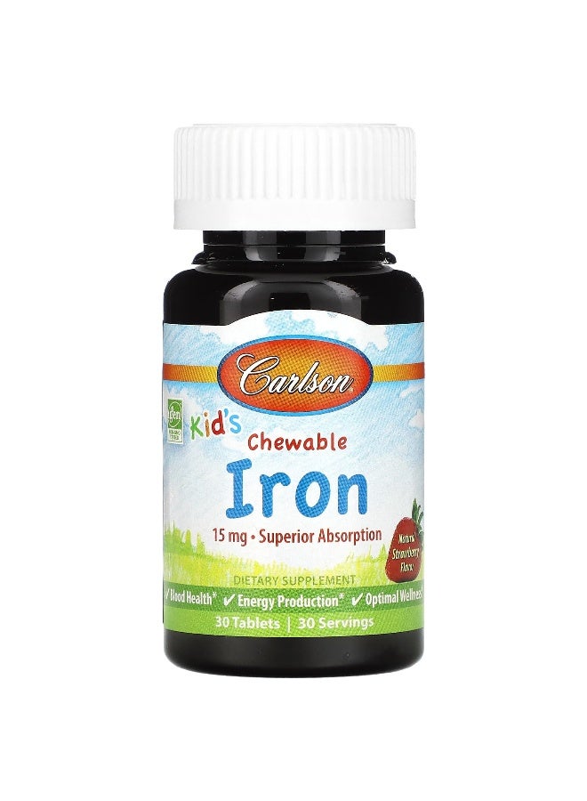 Carlson Carlson, Kid's Chewable Iron, Strawberry, 15 mg, 30 Tablets 