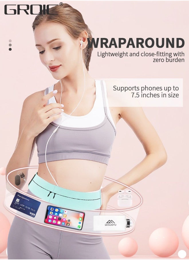GROIC - Running Belt with Water Bottle, Slim Sport Workout Pack,Pocket Expandable Zipper Runners Waist Band Pack, Sweat and Waterproof Adjustable Elastic Phone Bag - Image 1